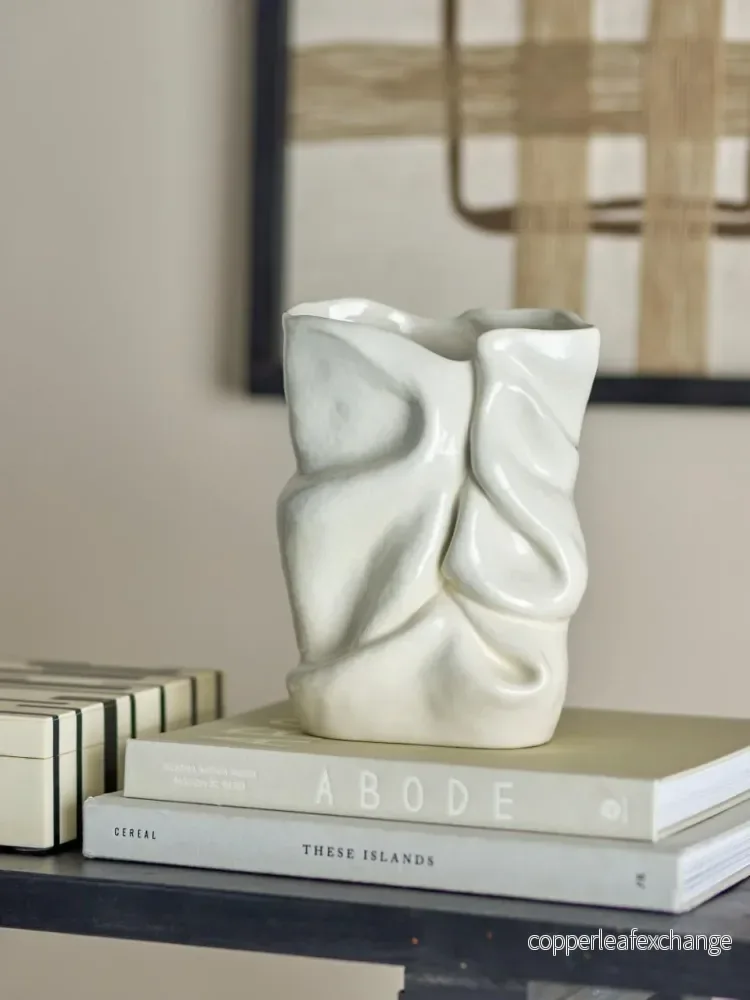 Fabric Vase, White, Stoneware - Bild 3
