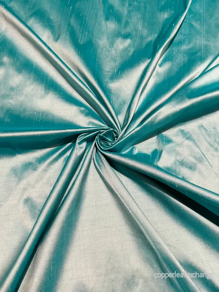 Thai silk - Structure - Turquoise - White - Ice - Bild 2