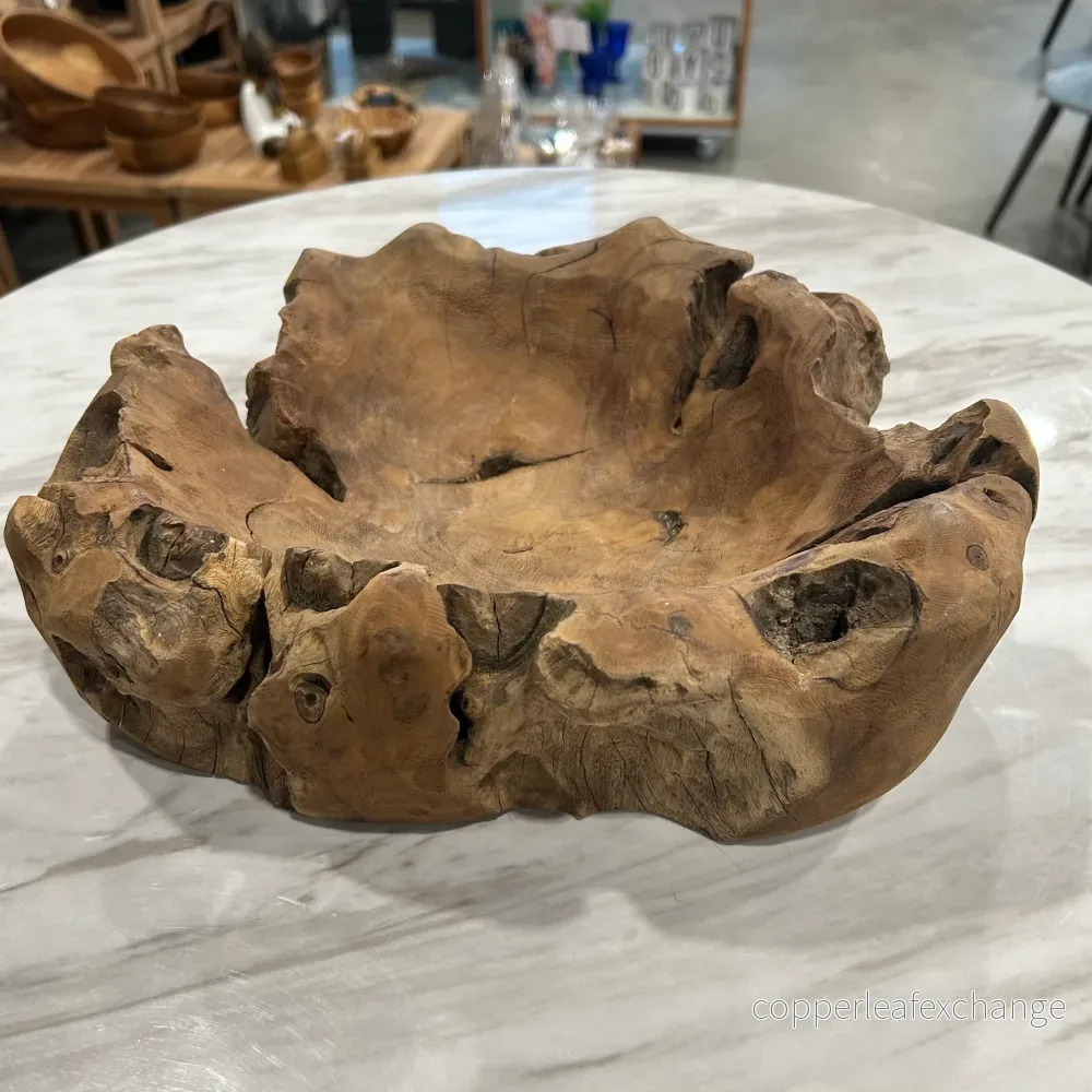 TEAK ROT Skål 30 cm - Handsnidad Teakrot Dekorationsskål - Bild 3