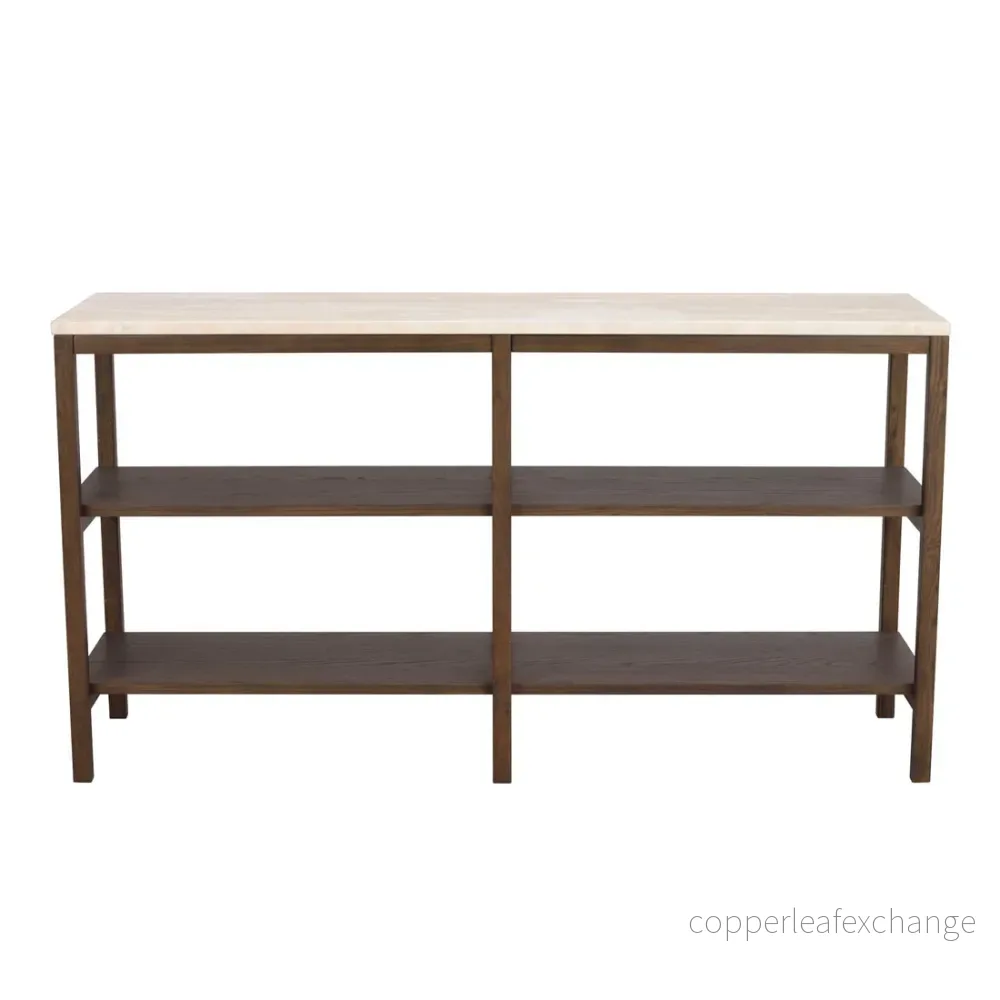 Avlastningsbord Orwel, Beige travertin / Brun ek