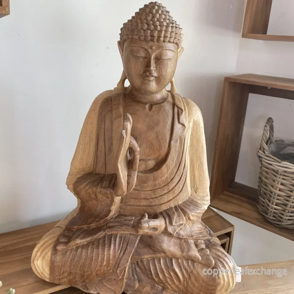 Mediterande Buddha Teak Handgjord - 2 Storlekar 40/23cm - Bild 2