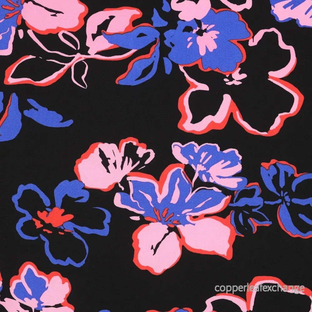 Patterned Viscose - Lenzing Ecovero - Flowers - Black