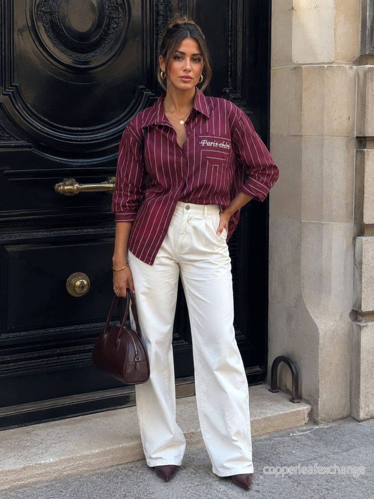 Mon Cheri Randig skjorta i bordeaux, oversize-passform WINE - Bild 2