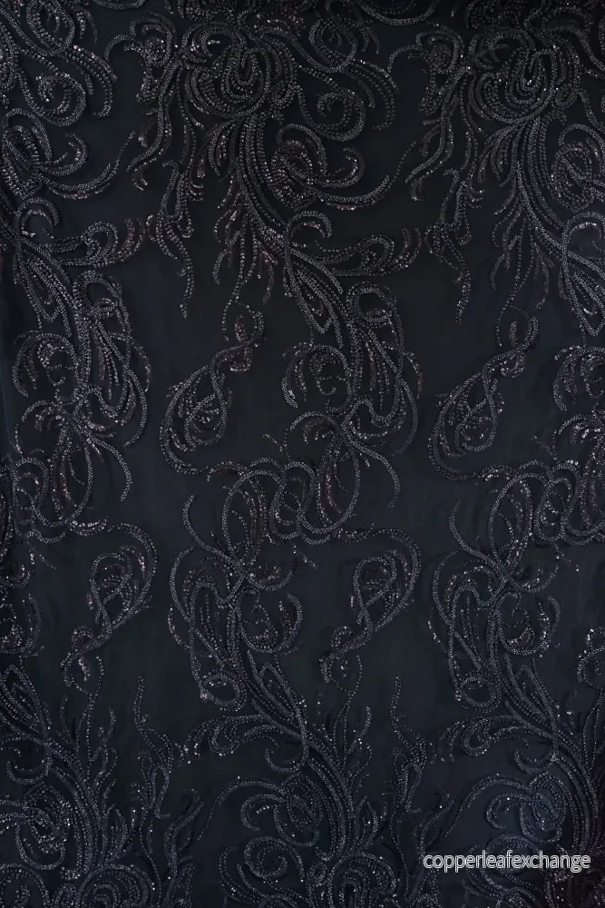 Italian – Exclusive – Pearl embroidery – Tulle – Diamond rain – Midnight blue