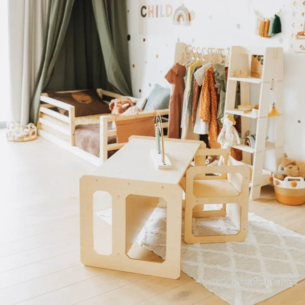 Montessori-bord med 1 stol i björk - Bild 2