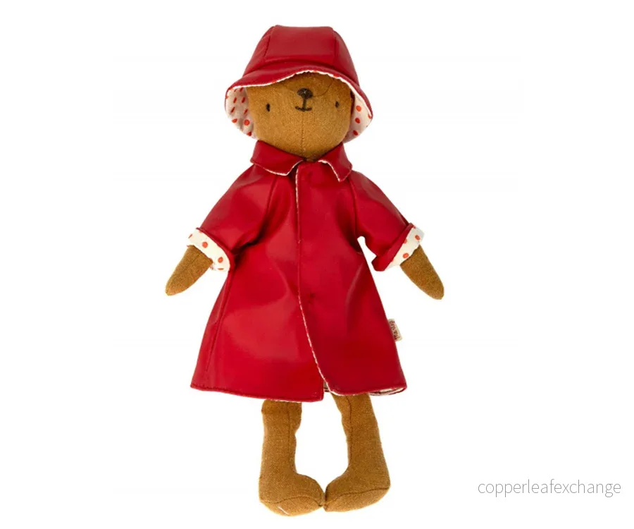 Maileg – Regnkläder till teddy mamma med hatt, kappa / jacka, kläder för björn, rött regnset - Bild 2
