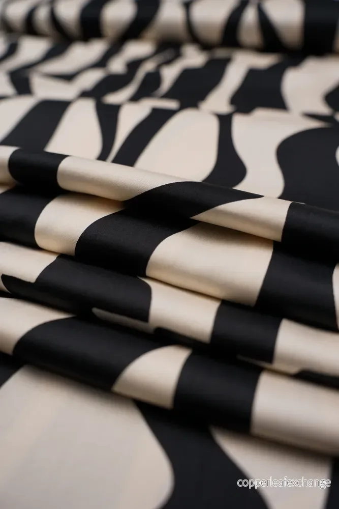 Viscose satin – Patterned – Abstract – Black, ivory – 2557 Viscose satin – Patterned – Abstract – Black, ivory – 2557