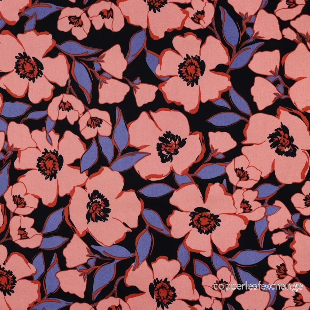Flowers – Patterned – Satin – Flowers – Navy Blue – 06.004 Flowers – Patterned – Satin – Flowers – Navy Blue – 06.004
