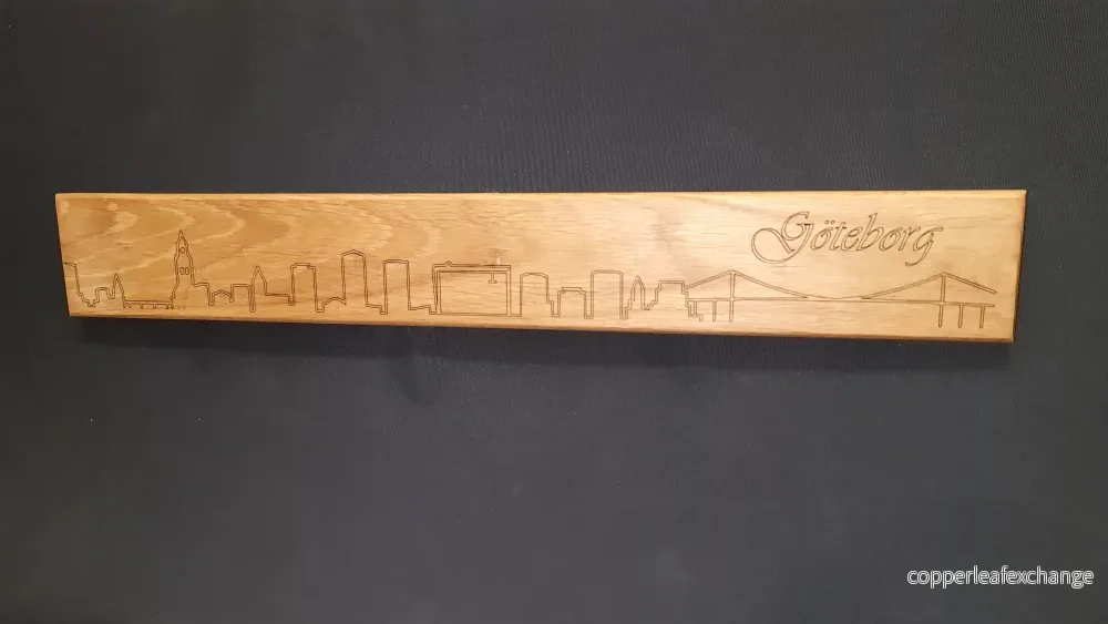 Magnetisk knivhållare med lasergravyr Göteborg skyline