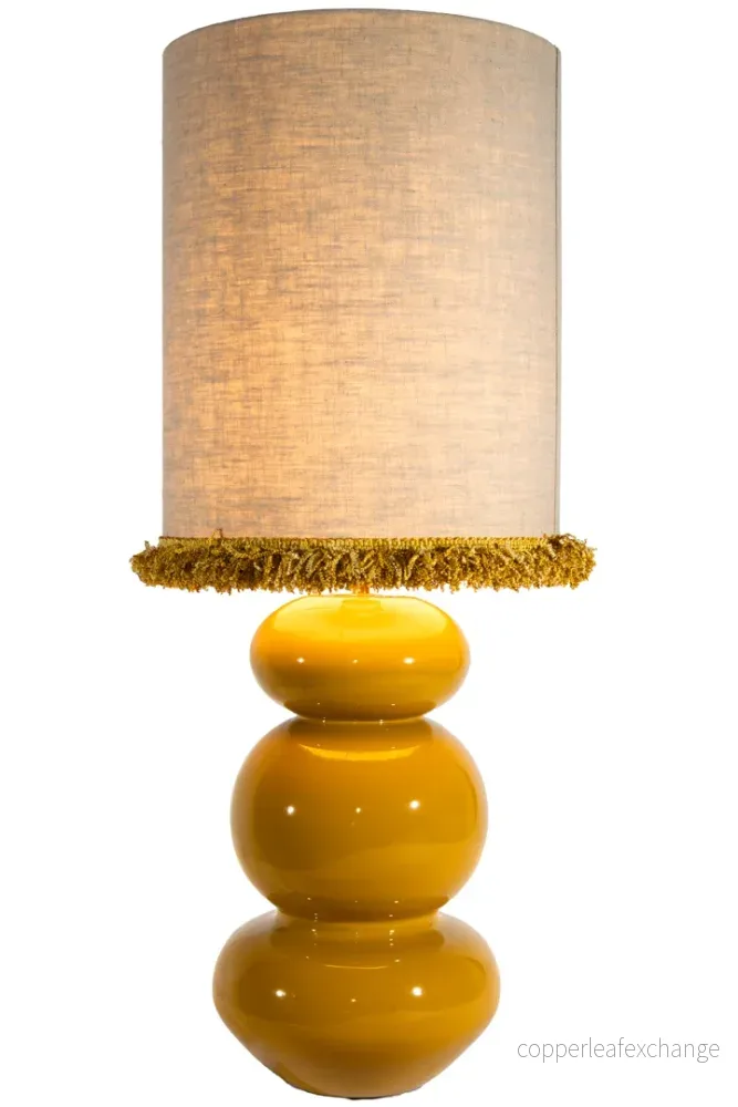 Lampskärm Cylinder D21,5 lin frans senapsgul - Bild 3
