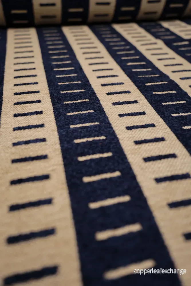 Vintage – Upholstery fabric – Patterned – Fringe – Blue, creme – V23