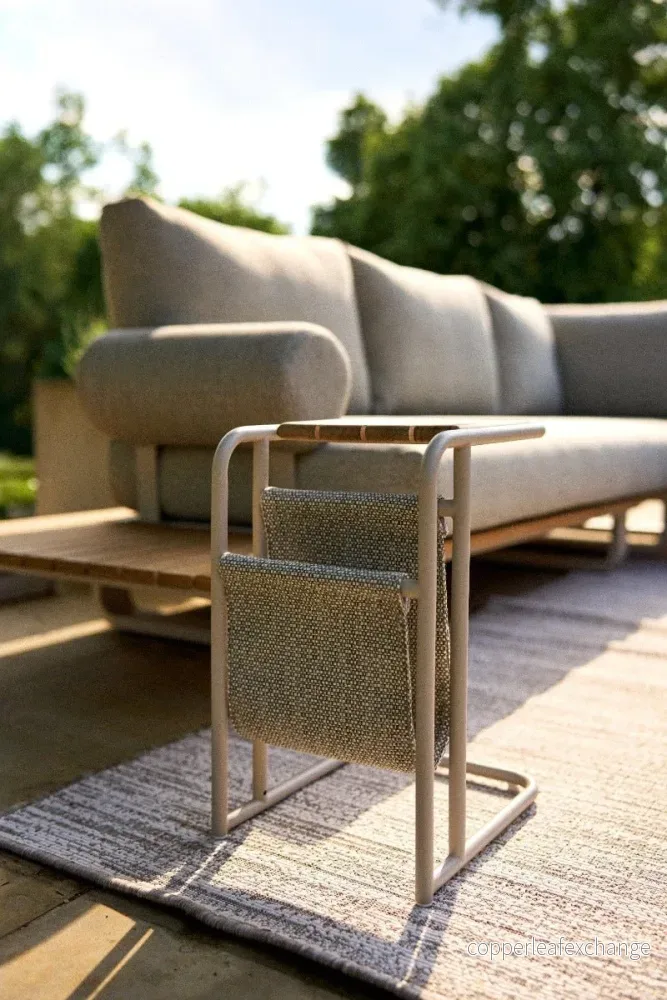 Livo Extrabord 31x25x45cm Aluminium Beige, Teak, - Bild 2