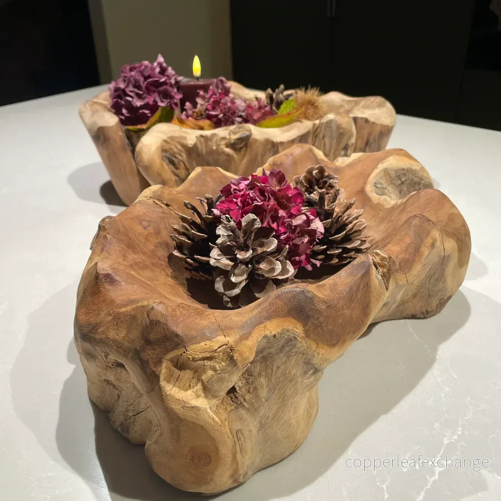 TEAK ROT Skål 30 cm - Handsnidad Teakrot Dekorationsskål