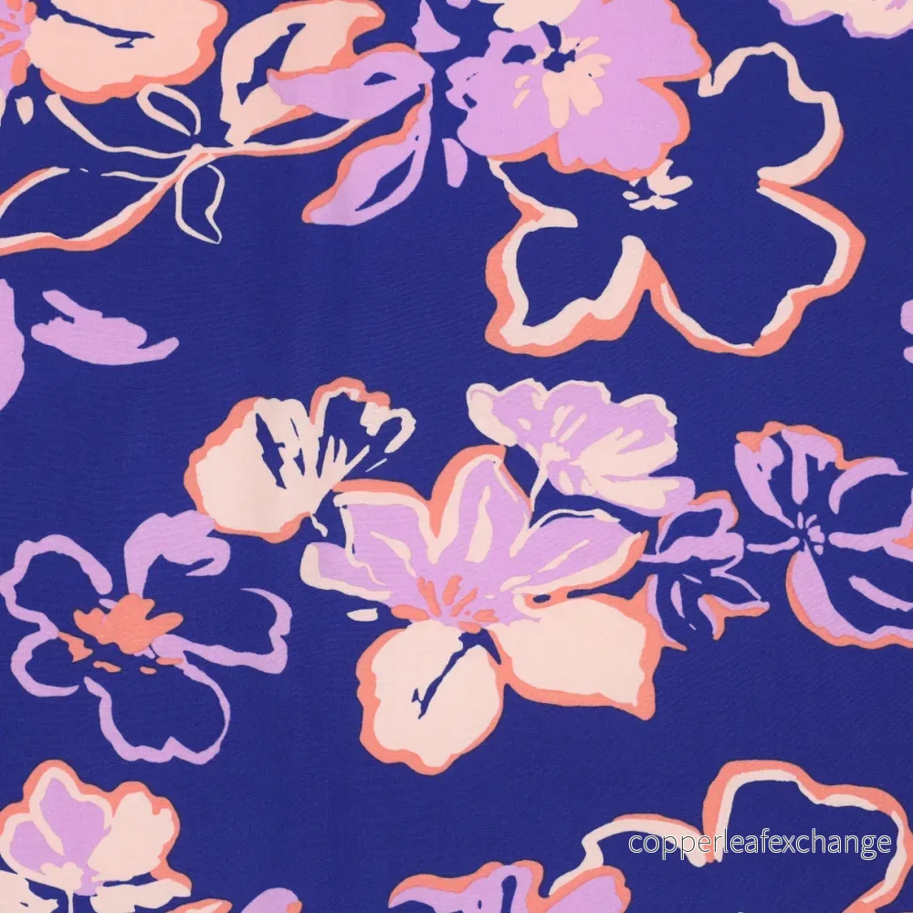 Patterned Viscose - Lenzing Ecovero - Flowers - Cobalt