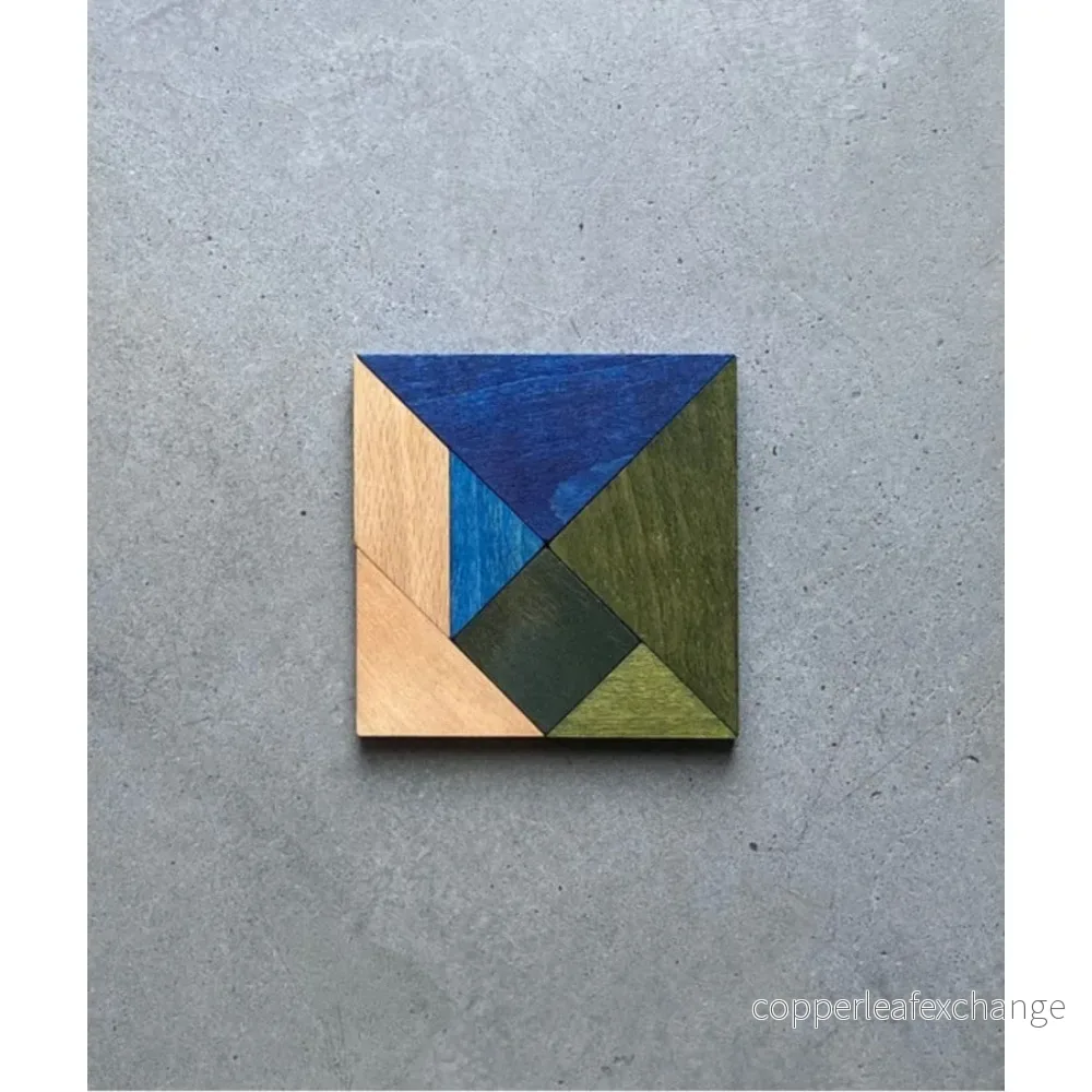 Tangram Pussel i Trä – Kalla Färger - Bild 2