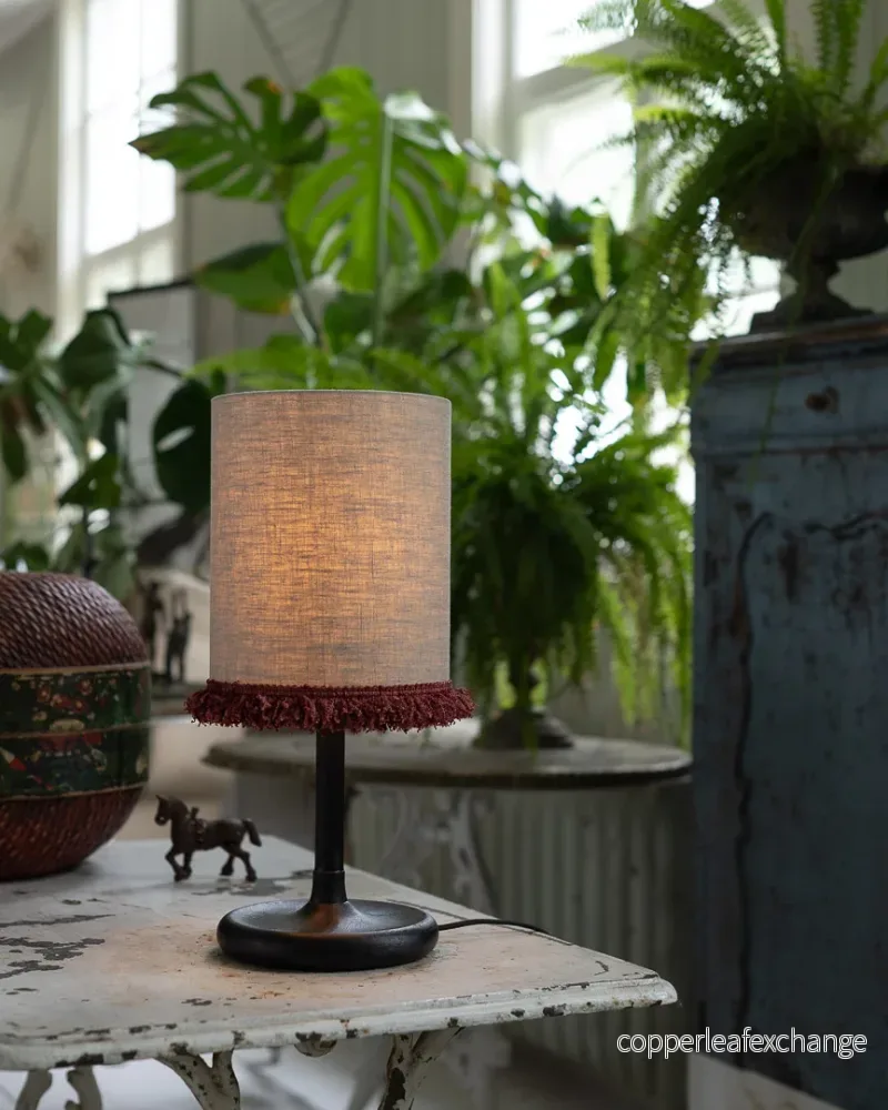 Lampskärm Cylinder D21,5 lin frans vinröd - Bild 2