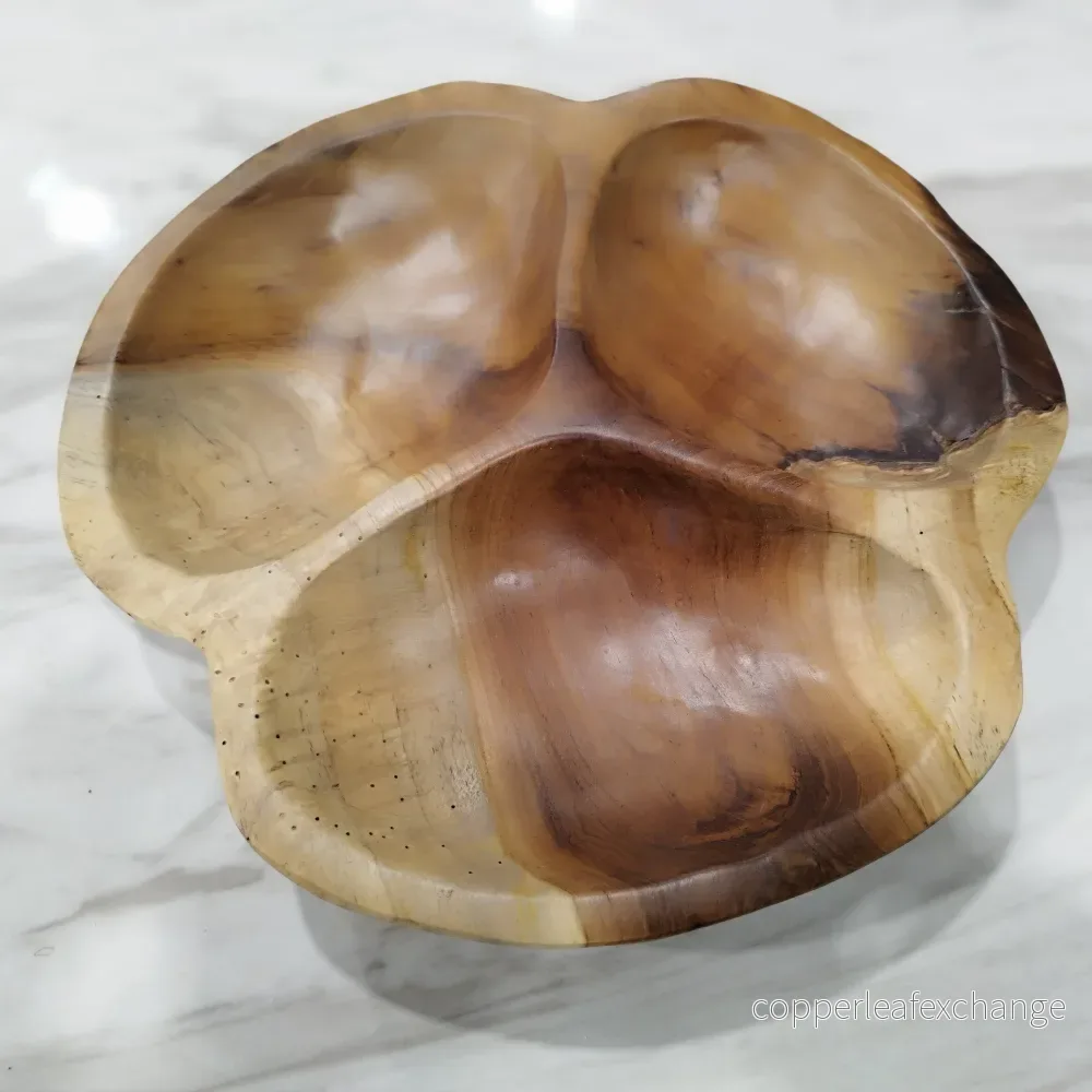 Trippel Serveringsskål Teak 30cm - 3 Fack Rund - Bild 2
