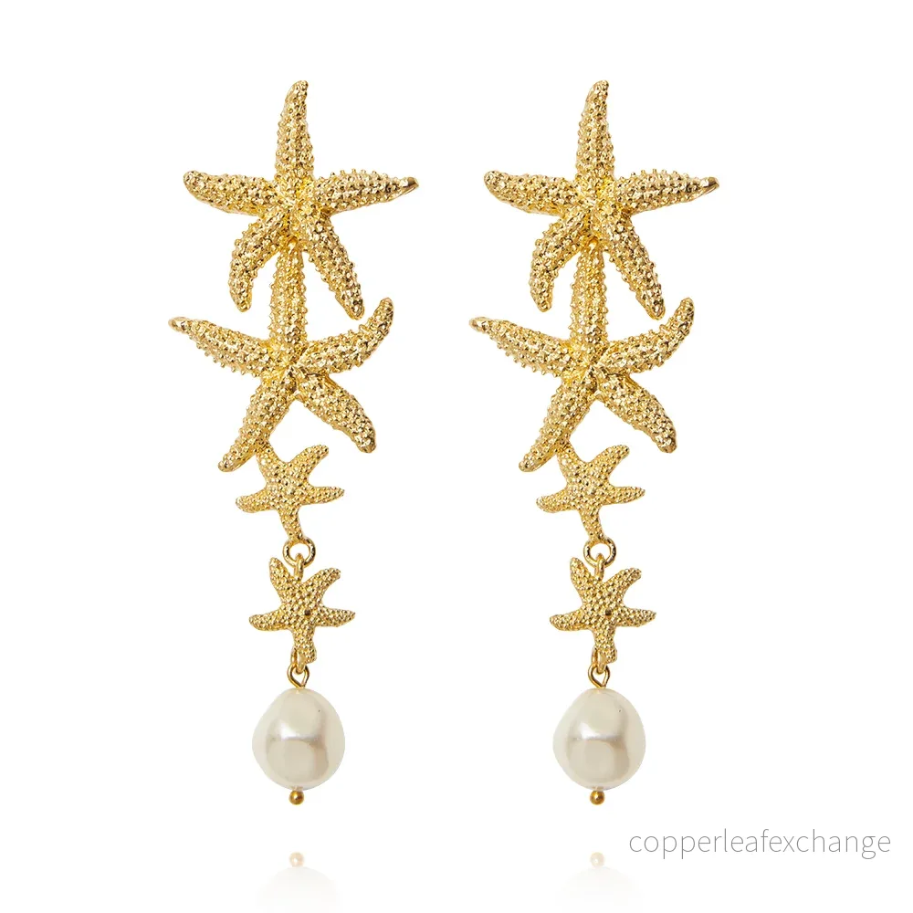 FALLING SEA STAR EARRINGS GOLD PEARL