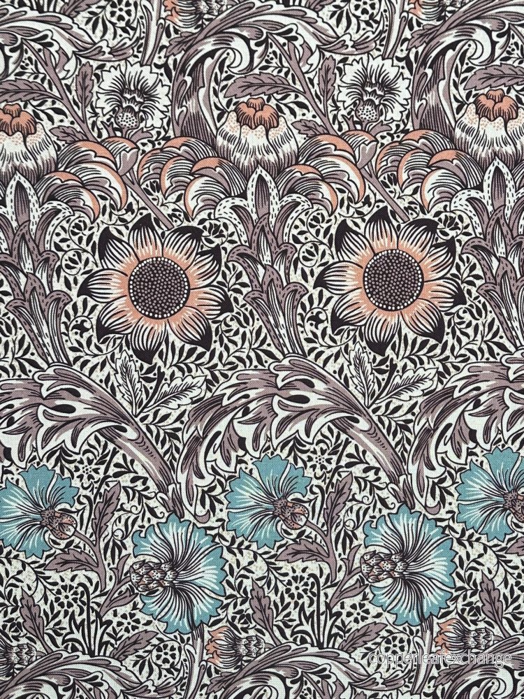 Jugend Patterned Furniture Fabric Curtain Fabric – Cotton – Flower Bed – Blue Orange Brown