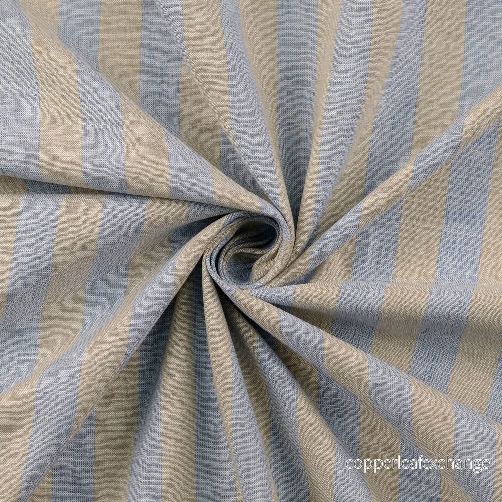 Linen Fabric – Wide Stripes – Natural, Blue – 0004