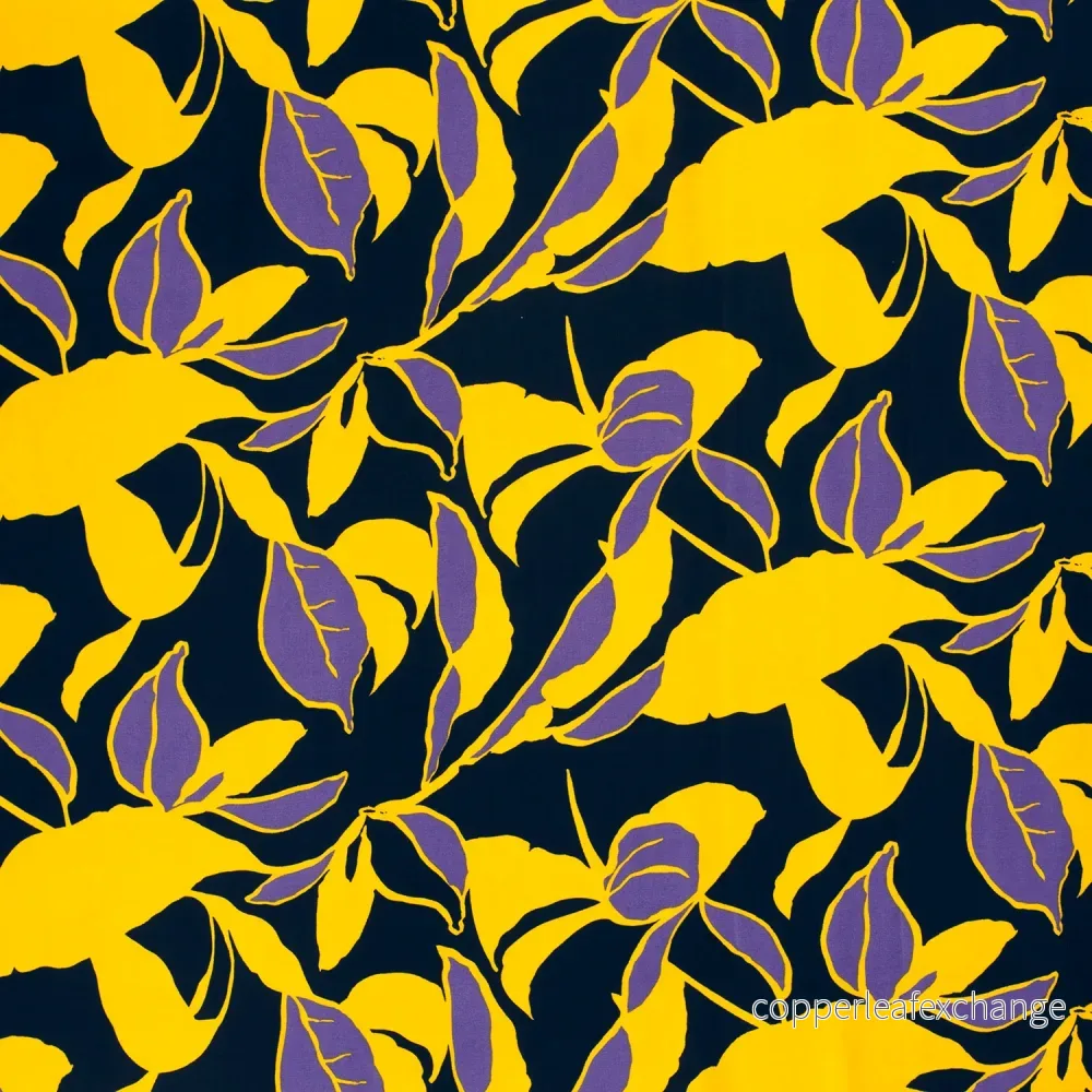 Patterned Viscose - Twill, Stonewashed - Flowers - Yellow, Purple, Black - Bild 2