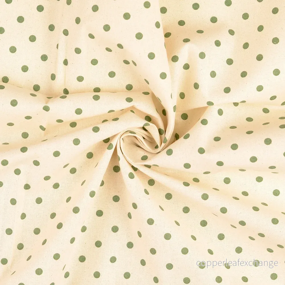 Cretonne Cotton Wash Out Nature Small Dot Grass Green