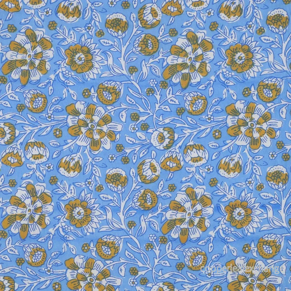 Patterned – Cotton – Block print – Flowers – Blue – 12.002