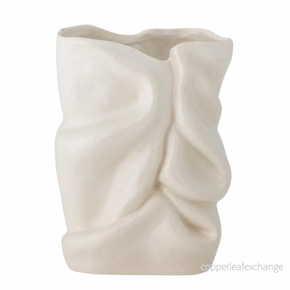 Fabric Vase, White, Stoneware