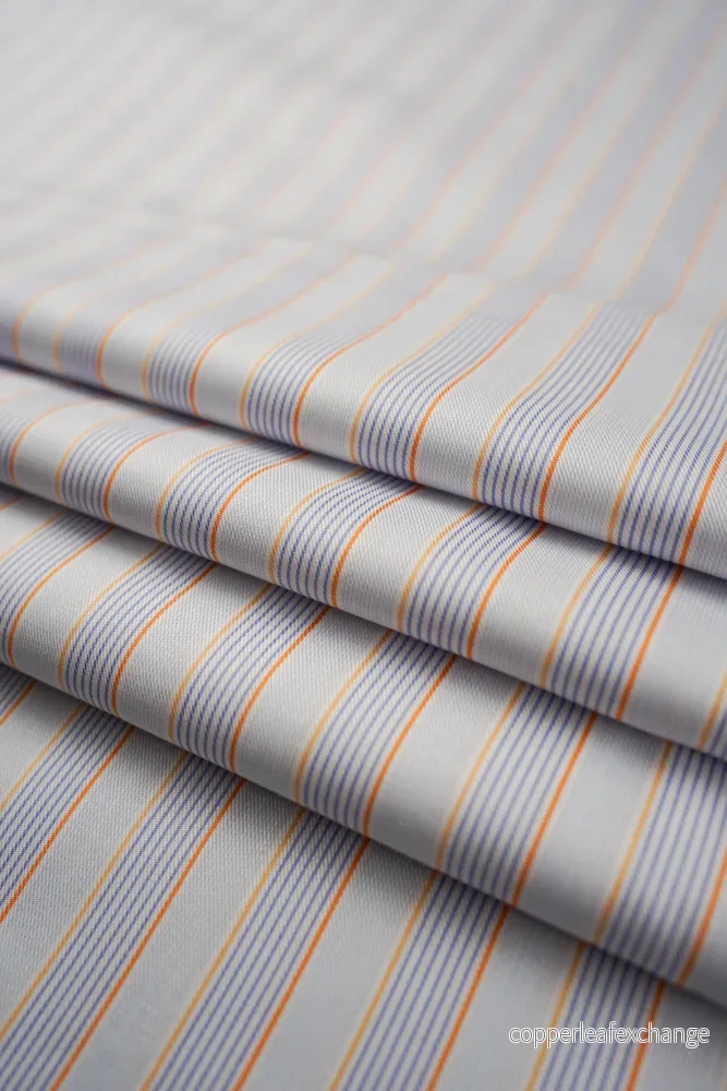 Deadstock – Shirt Fabric – Cotton – Stripe – Blue, Orange – DS214