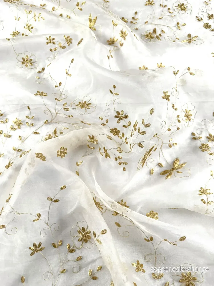 Vintage – Embroidered Silk Organza – Gold Flowers – VS24 Vintage – Embroidered Silk Organza – Gold Flowers – VS24