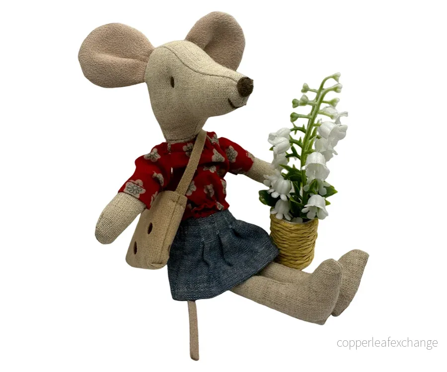 Miniatyr – Vit blomma med gröna blad i kruka för dockhus, krukväxt - Bild 2