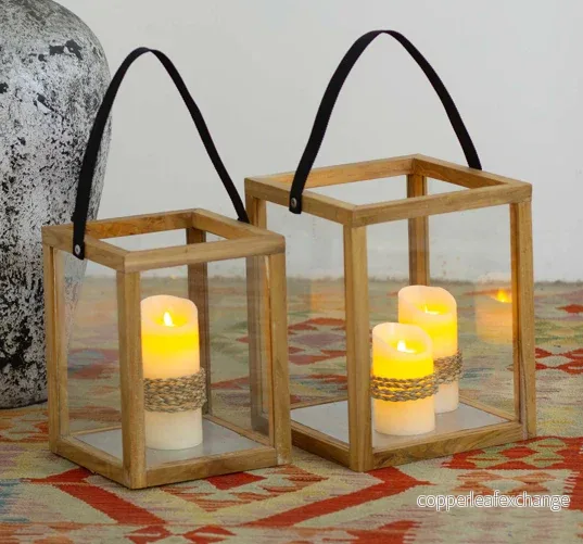 SOLOMON Lyktor Teak 2-pack - Handgjorda Trädgårdslyktor med Glas - Bild 2