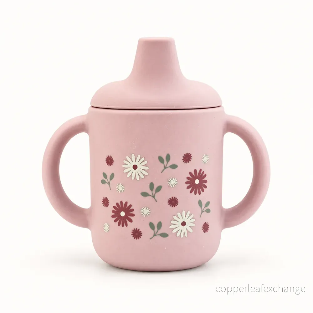 Spillfri silikonmugg med handtag – Pale Mauve Flowers