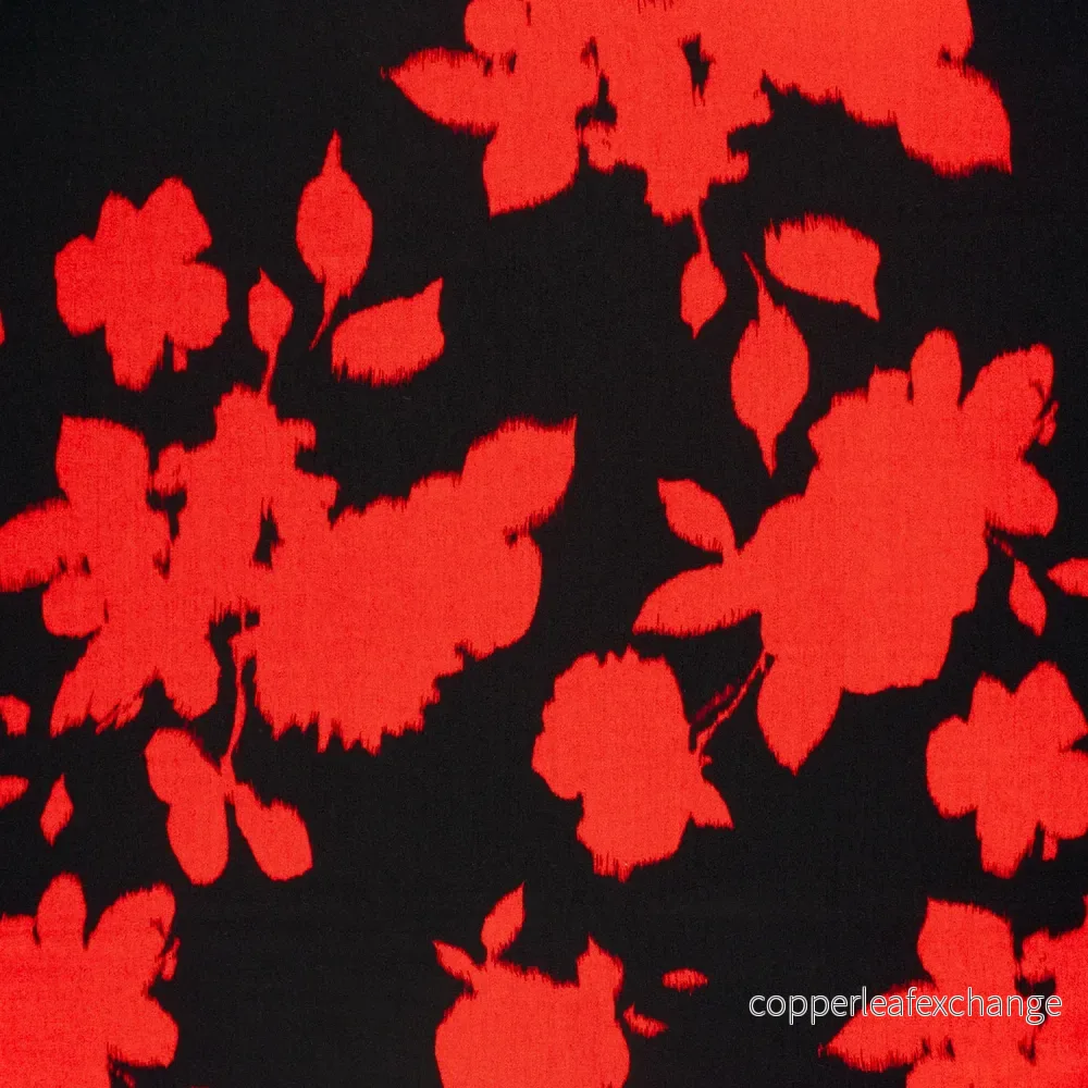Patterned – Viscose – Satin – Flowers – Orange – 036 Patterned – Viscose – Satin – Flowers – Orange – 036