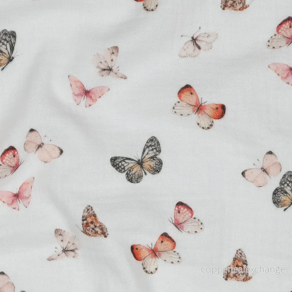 Patterned - Cotton - Double gauze - Butterflies - White - 001 - Bild 2