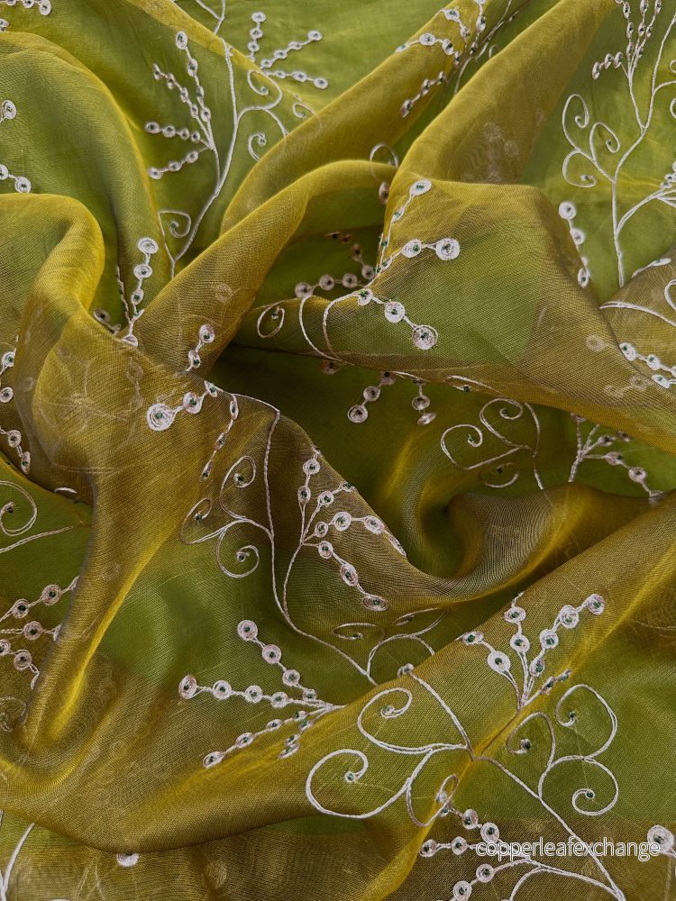 Vintage – Embroidered Silk Organza with Pearls – Forest Green – VS23