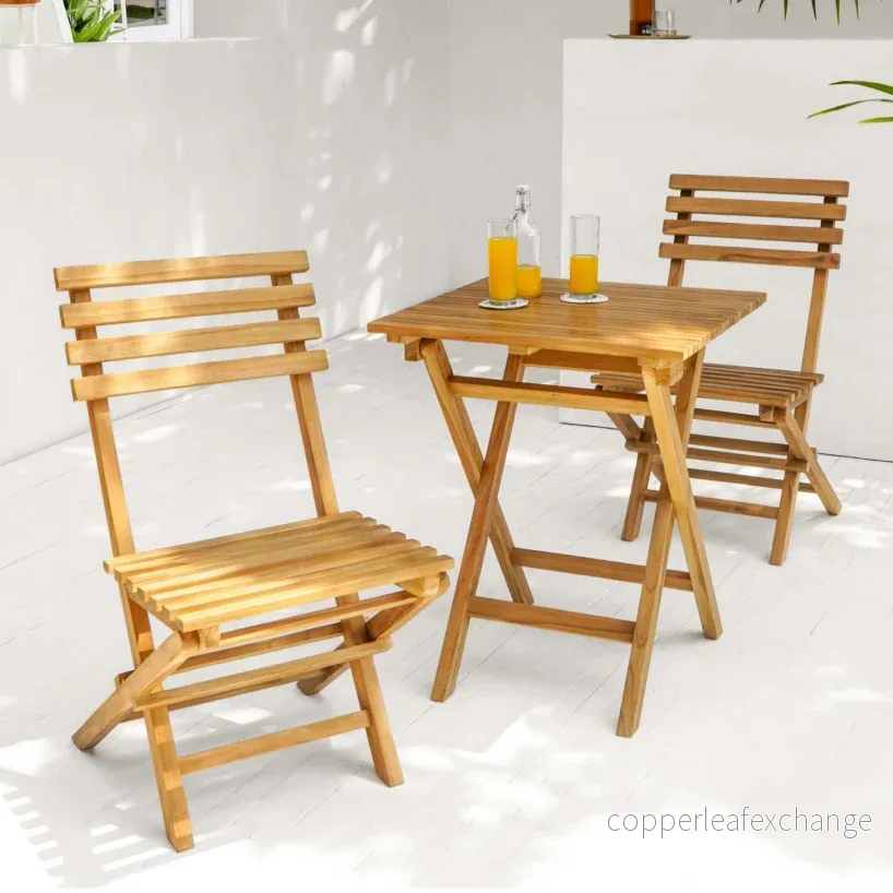 PARIS CAFÉ SET i Återvunnet Teak – Hopfällbart Bord & 2 Stolar