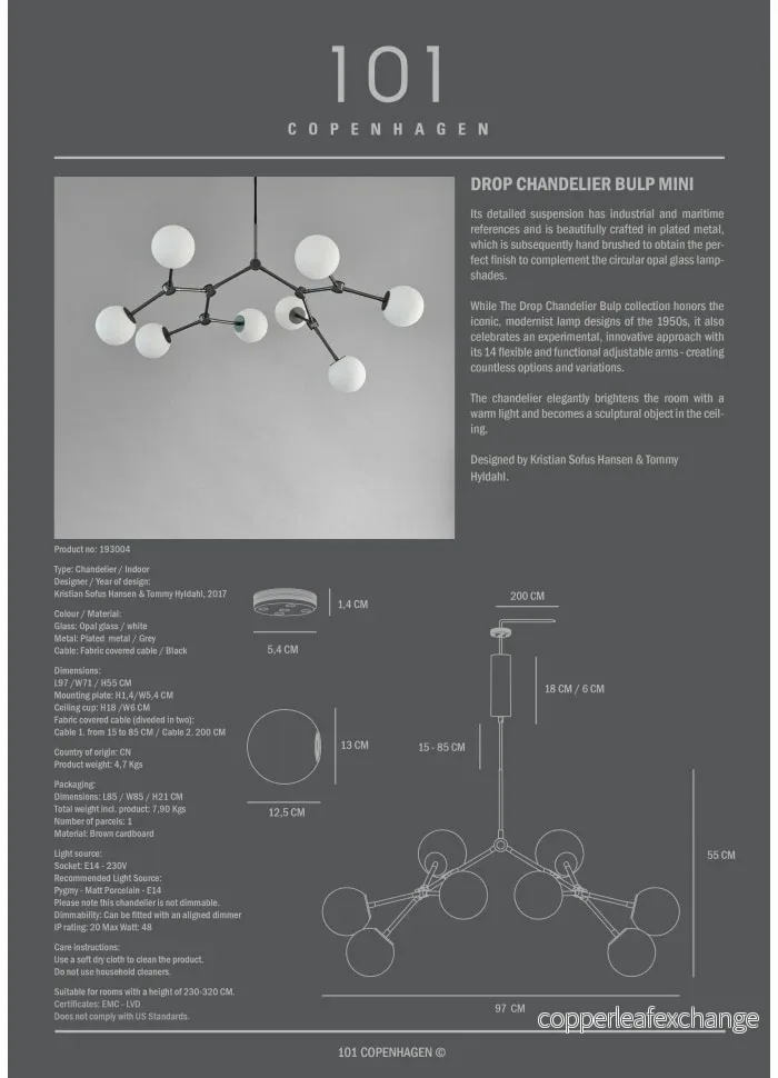Drop Chandelier Bulp, Mini - Grey - Bild 3