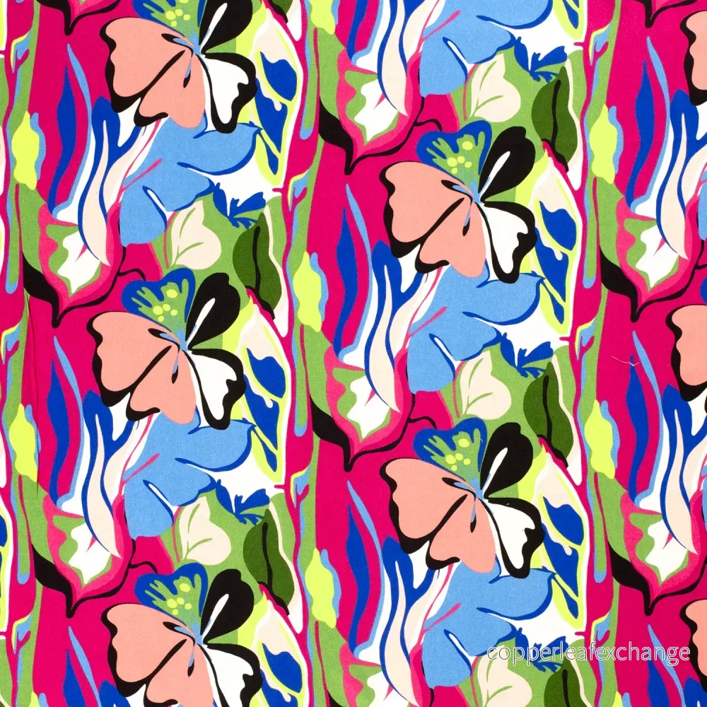 Patterned Viscose - Twill - Abstract, Flowers - Multicolor, Blue - Bild 2
